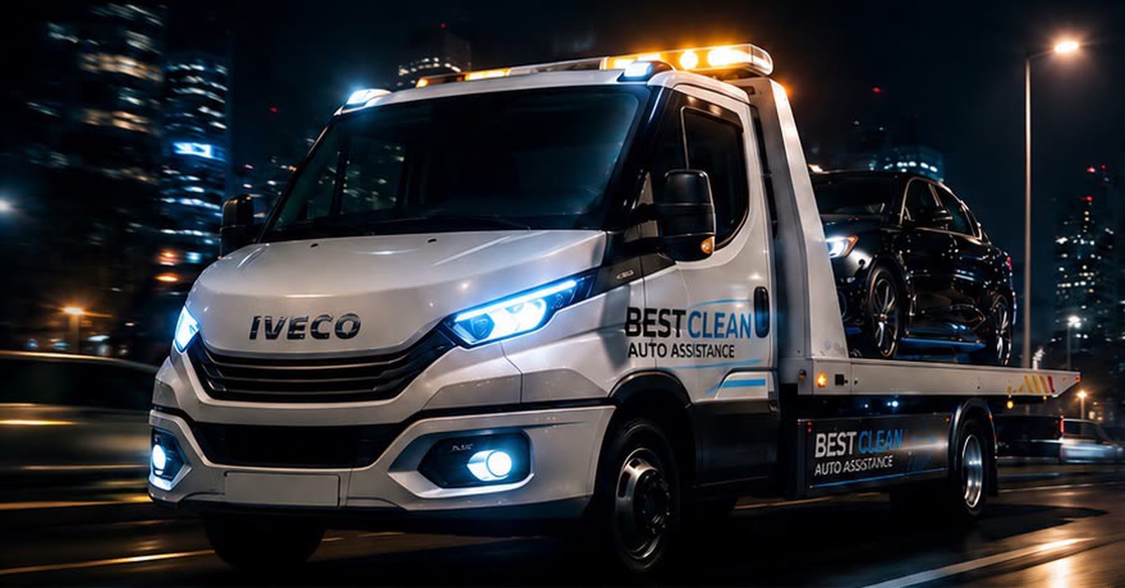 Camion de remorquage BEST CLEAN AUTO ASSISTANCE de nuit à Toulouse